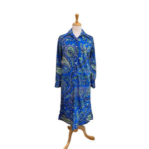 Vntg 70’s Women's Lady Manhattan Long Sleeve Dress Blue Green size M